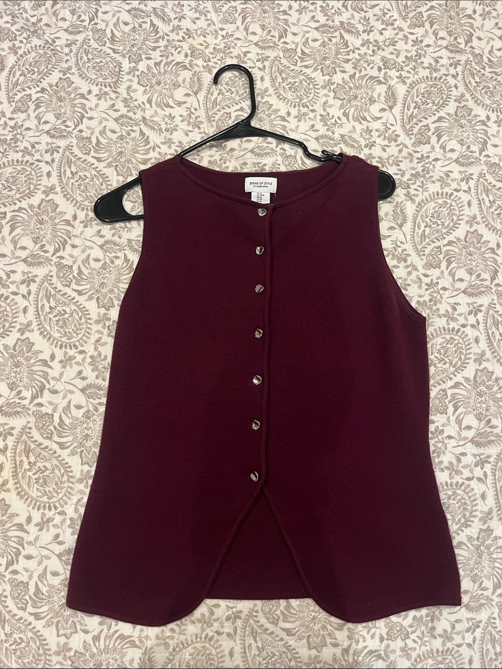 Sleeveless Burgundy Button-Front Top